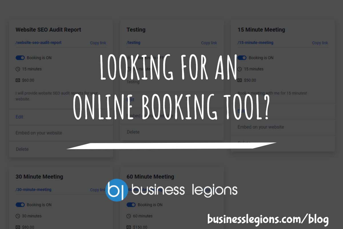 Business Legions LOOKING FOR AN ONLINE BOOKING TOOL header