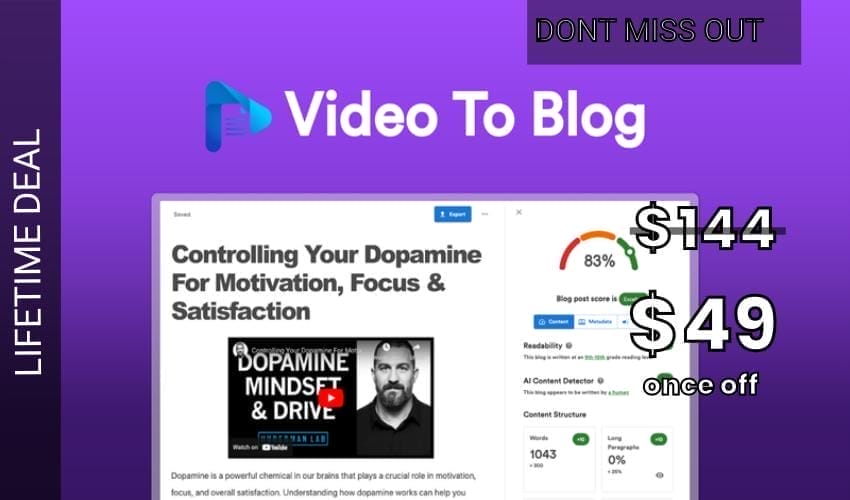 Business Legions - Video To Blog Lifetime Deal for $49