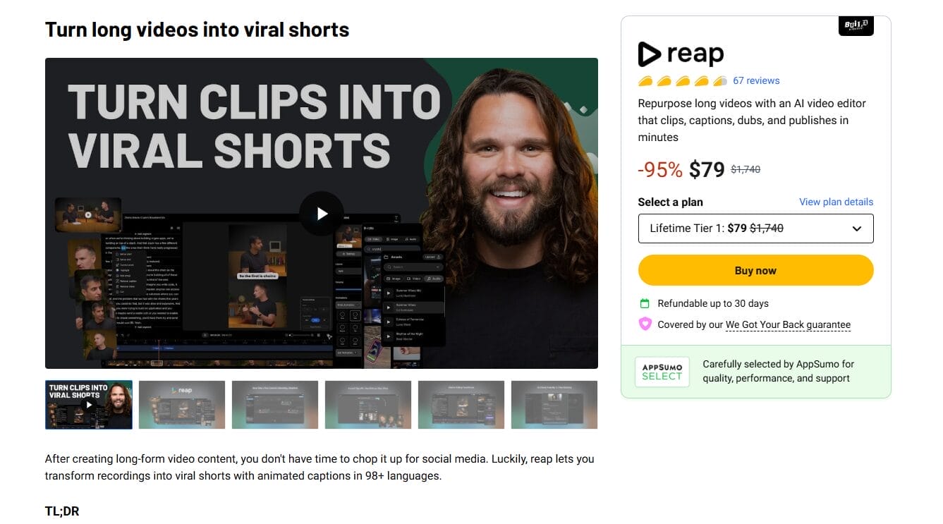 Business Legions USING REAP FOR VIDEO CLIPS Appsumo Deal